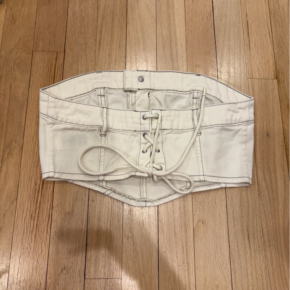 Garage Women's Off-White Strapless Bandeau Denim Top - Picture 2 of 3